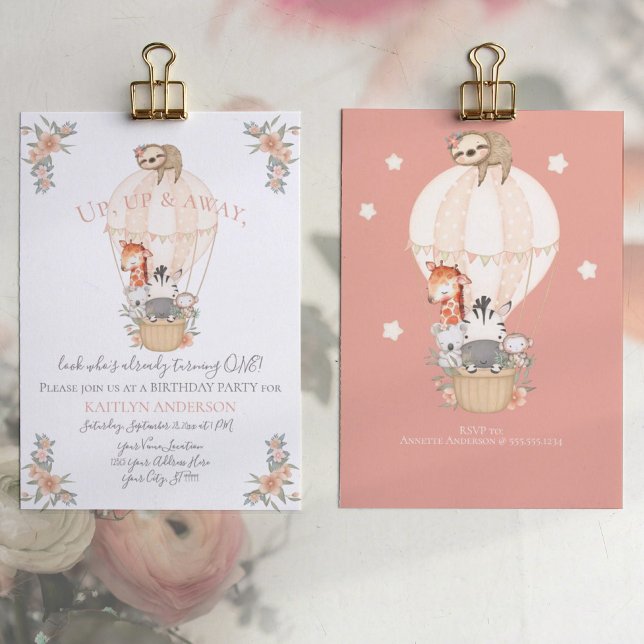 Invitation Jolie girafe Balloon Sloth 1er fête d'anniversaire (Créateur téléchargé)