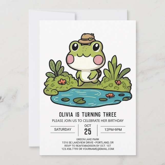 Invitation Jolie grenouille colorée numérique anniversaire (Devant)