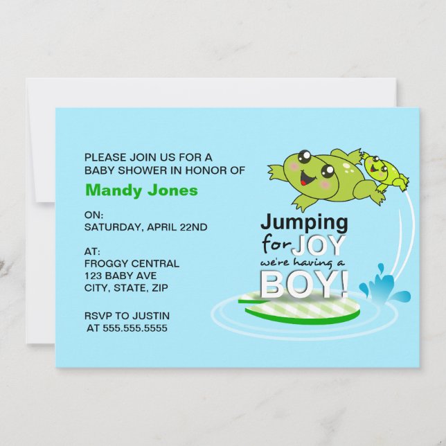 Invitation Jolie grenouille sauter pour la joie Baby shower B (Devant)