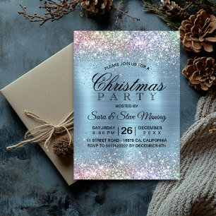 Invitation Jolie irisée glace bleu faux parties scintillant N