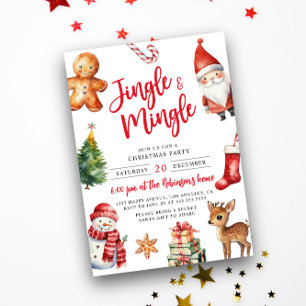 Invitation Jolie Jingle et Mingle Colorée Fête de Noël pour l