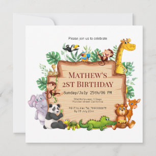 Invitation Jolie jungle et animaux sauvages l Giraffe Anniver