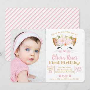 Invitation JOLIE KITTY Fille Chat Photo Anniversaire