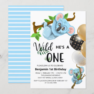 Invitation Jolie Koala Bleu Sauvage Un Garçon Première Fête d