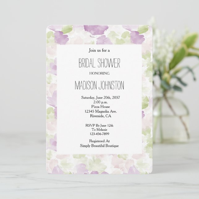Invitation Jolie Lavande Violet Vert Fête de Mariage (Debout devant)