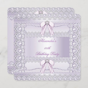 Invitation Jolie Lavender Pearls Lace Bow fête d'anniversaire