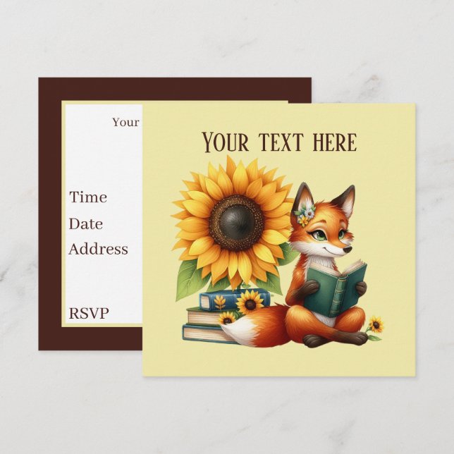 Invitation Jolie lecture fox livre ou club party (Devant / Derrière)