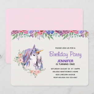 Invitation Jolie licorne Maman & Bébé Aquarelle Anniversaire