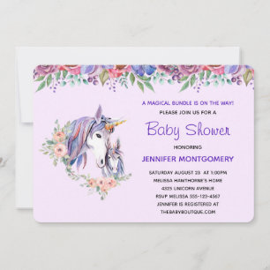 Invitation Jolie licorne maman et bébé aquarelle Baby Shower