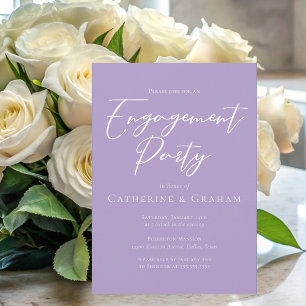 Invitation Jolie Lilac Purple White Script Partie d'engagemen