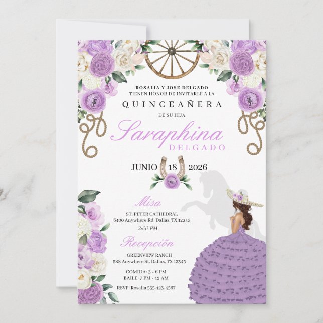 Invitation Jolie Lilac Rose Western Cowgirl Quinceañera (Devant)