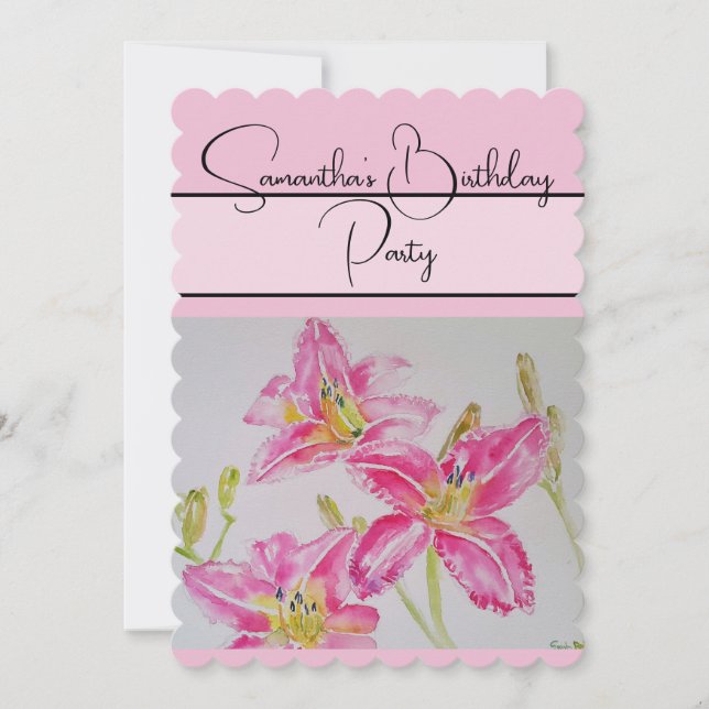 Invitation Jolie Lily Fleur florale aquarelle Lys roses (Devant)