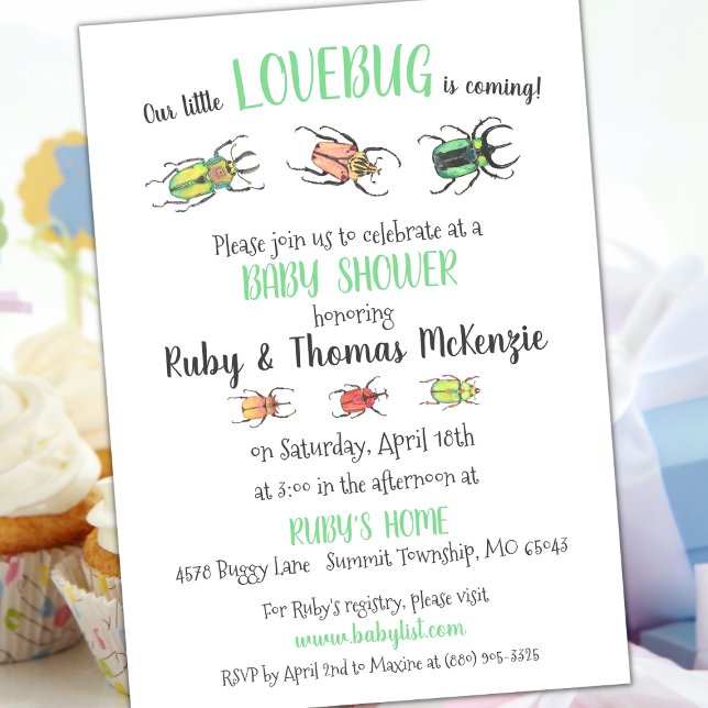 Invitation Jolie Lovebugs Baby shower Beetles (Créateur téléchargé)
