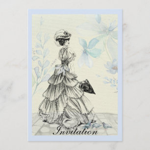 Invitation Jolie Madame vintage et fleurs bleues