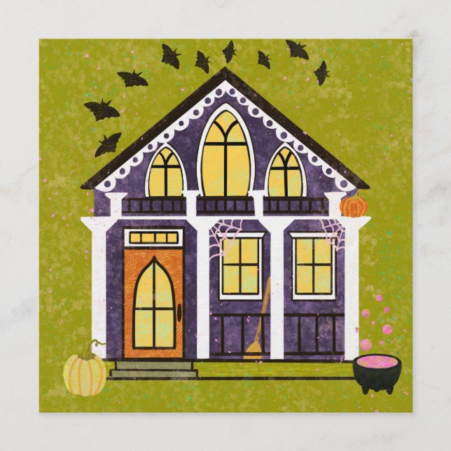Invitation Jolie maison de sorcière hantée pour Halloween  (Devant)