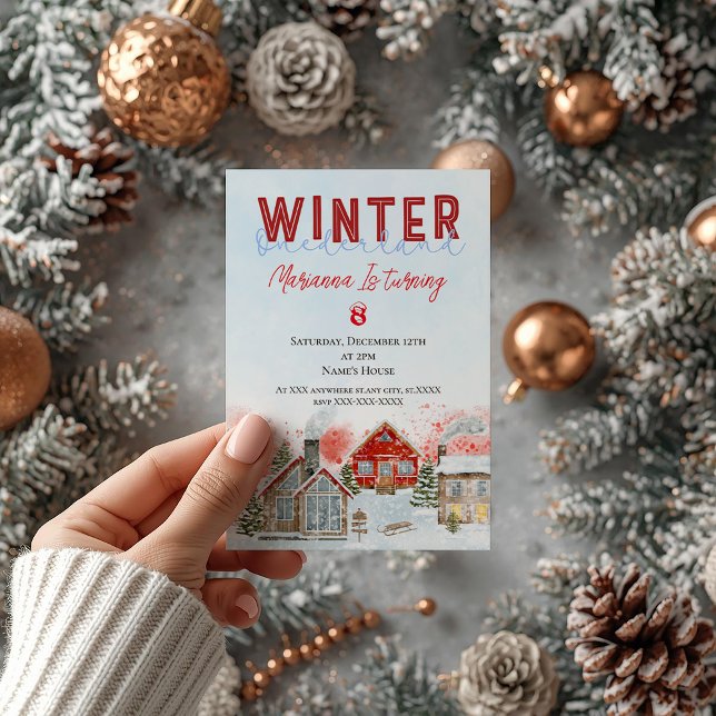 Invitation Jolie Maison Rouge Neige Noël Anniversaire (Créateur téléchargé)