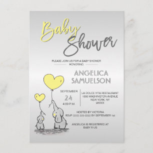 Invitation Jolie maman JAUNE Eléphant & Baby shower
