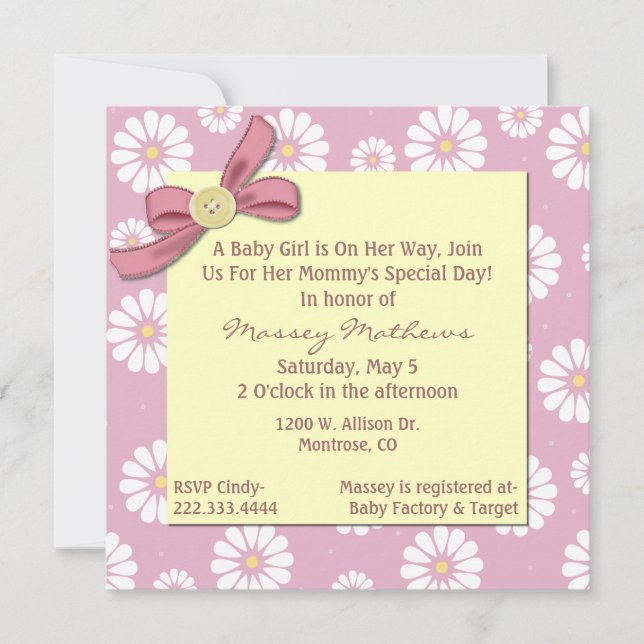 Invitation Jolie marguerites roses Baby Girl Douche Invitatio (Devant)