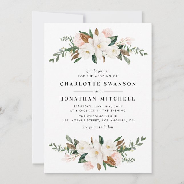 Invitation Jolie mariage floral couleur d'aquarelle magnolia (Devant)