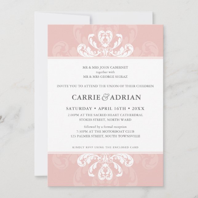 Invitation JOLIE MARIAGE INVITER formel luxe rose vif 5x7 (Devant)