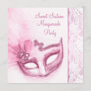 Invitation Jolie mascarade Sweet sixteen rose