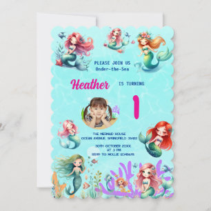 Invitation Jolie Mermaid Magique Au-chêr-de-la-Mer 1er Annive