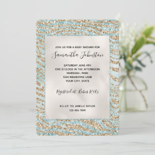 Invitation Jolie Mint Glitzy Gold Zebra Parties scintillant