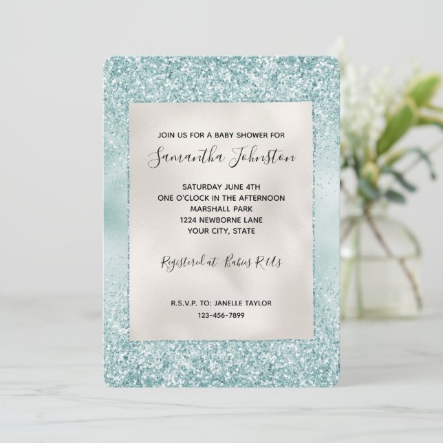 Invitation Jolie Mint Glitzy Sparkle Parties scintillant   (Debout devant)