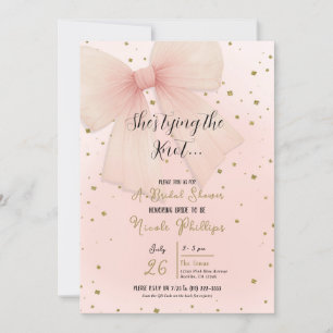 Invitation Jolie noeud en tulle rose Confetti doré Baby Showe