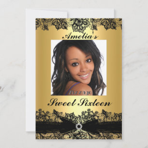 Invitation jolie or et noir à dentelle pour Sweet 