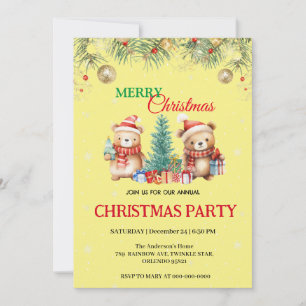Invitation Jolie ours de Noël en aquarelle fête de Santa Xmas