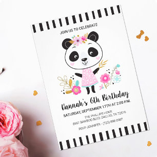 Invitation Jolie Panda Rose Filles Anniversaire