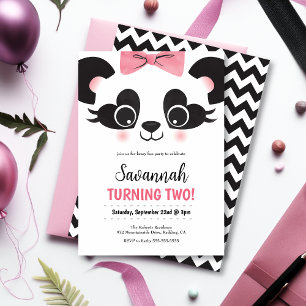 Invitation Jolie Panda Rose Ours Filles Anniversaire Invitati