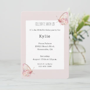 Invitation Jolie Papillons rose Anniversaire