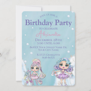 Invitation Jolie Parties scintillant Poupées Fille d'hiver An