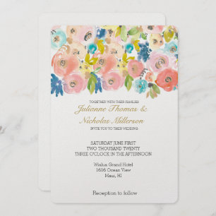 Invitation Jolie Pastel Aquarelle Fleurs Mariage Inviter