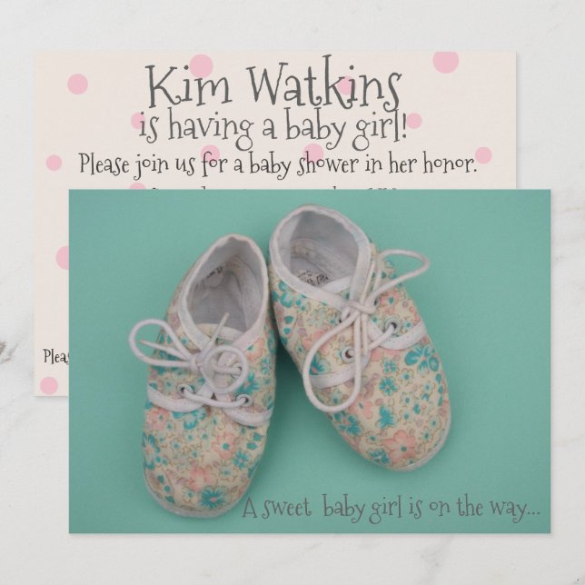 Invitation Jolie pastel chaussures bébé fille douche invitati (Devant / Derrière)