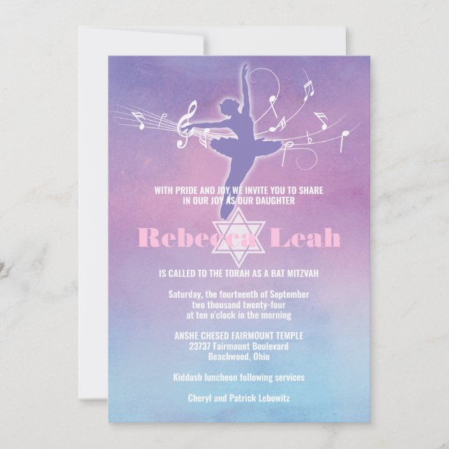 Invitation Jolie Pastels Danse de ballet, Danseur Bat mitzvah (Devant)