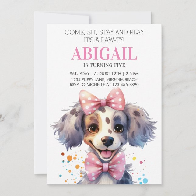Invitation Jolie Paw-ty Chien rose Anniversaire de enfant Par (Devant)