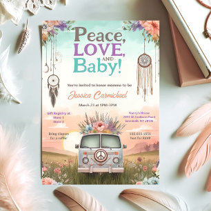 Invitation Jolie Pêche et Paix Bleue, Amour et Baby shower