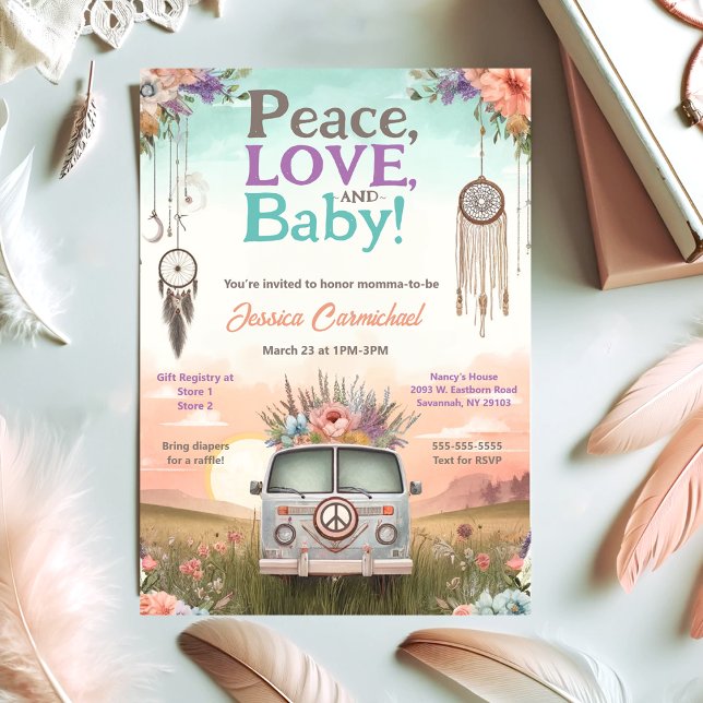 Invitation Jolie Pêche et Paix Bleue, Amour et Baby shower (Créateur téléchargé)