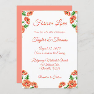 Invitation Jolie Pêche Florale   Mariage de script orange