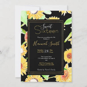 Invitation Jolie peinture couleur d'aquarelle jaune et noire