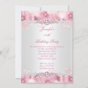 Invitation Jolie perle rose Fleurs blanches Anniversaire 3