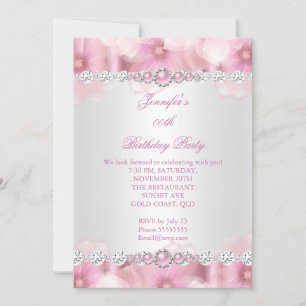 Invitation Jolie perle rose Fleurs blanches Anniversaire 3