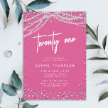 Invitation Jolie perles de diamants roses Elégant 21e anniver<br><div class="desc">Une jolie invitation de 21ème anniversaire en rose et diamants et perles pour les filles qui est simple, moderne, élégant et chic, avec une propagation de diamants (c'est un effet numérique), des cordes de perles (aussi des effets numériques) et de calligraphie moderne script et typographie dans les polices modernes. Un...</div>