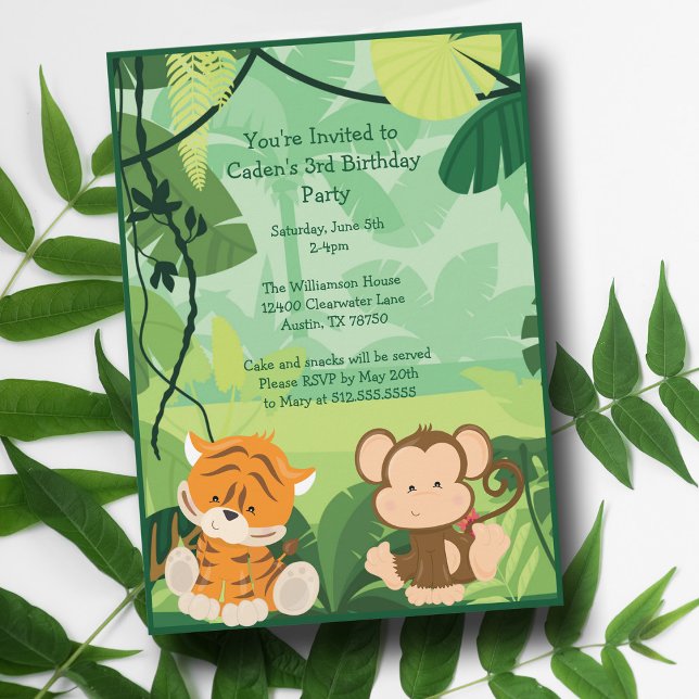 Invitation Jolie Personnalisée Enfants Jungle Tiger Monkey Sa (Créateur téléchargé)
