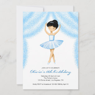 Invitation Jolie petite ballerine brune en tutu bleu
