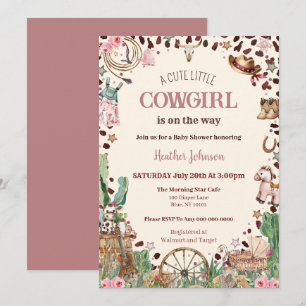 Invitation Jolie Petite Cow-Girl Western Aquarelle Baby Showe