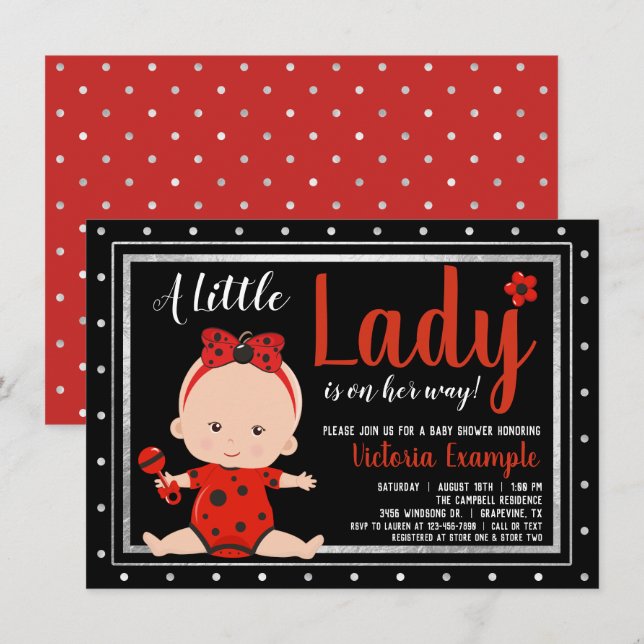 Invitation Jolie petite dame coccinelle Baby Shower (Devant / Derrière)